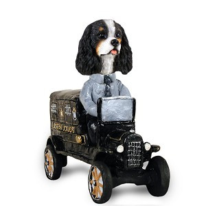 Black & White Cavalier King Charles Spaniel Paddy Wagon Doogie Collectible Dog Figurine