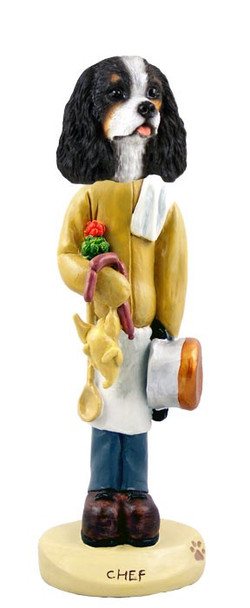 Black & White Cavalier King Charles Spaniel Chef Doogie Collectible Dog Figurine