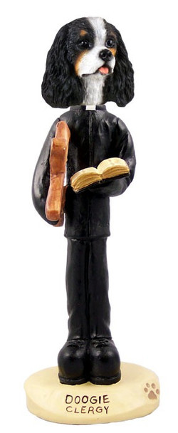 Black & White Cavalier King Charles Spaniel Clergy Doogie Collectible Dog Figurine