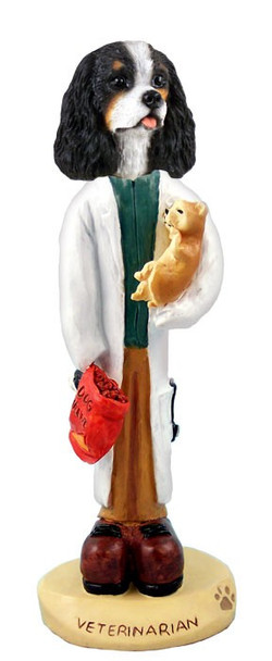 Black & White Cavalier King Charles Spaniel Veterinarian Doogie Collectible Dog Figurine