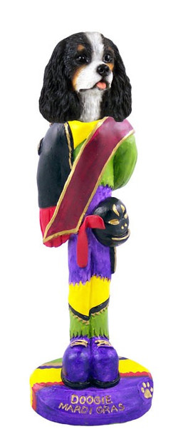 Black & White Cavalier King Charles Spaniel Mardi Gras Doogie Collectible Dog Figurine