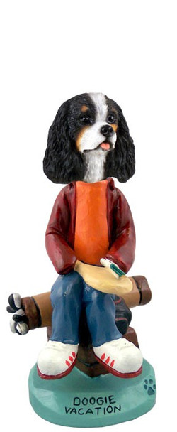 Black & White Cavalier King Charles Spaniel Vacation Doogie Collectible Dog Figurine