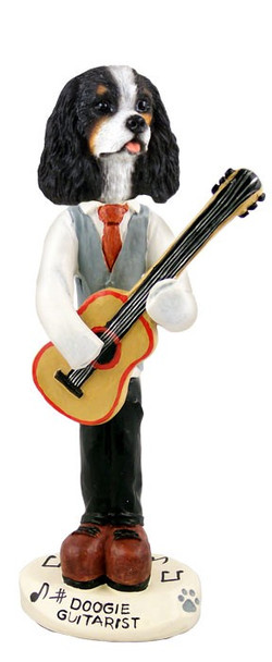 Black & White Cavalier King Charles Spaniel Guitarist Doogie Collectible Dog Figurine