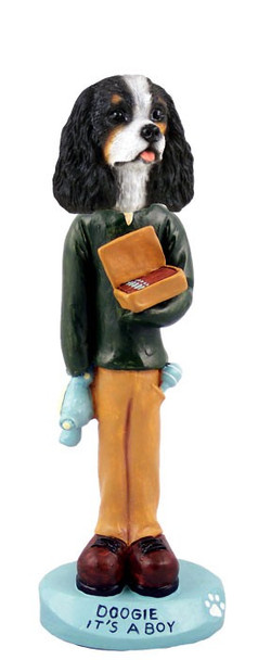 Black & White Cavalier King Charles Spaniel It's a Boy Doogie Collectible Dog Figurine