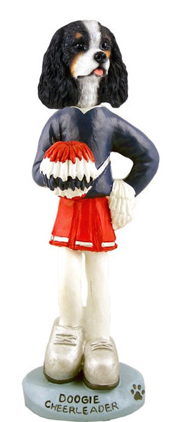 Black & White Cavalier King Charles Spaniel Cheerleader Doogie Collectible Dog Figurine