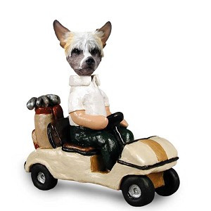 Chinese Crested Golf Cart Doogie Collectible Dog Figurine