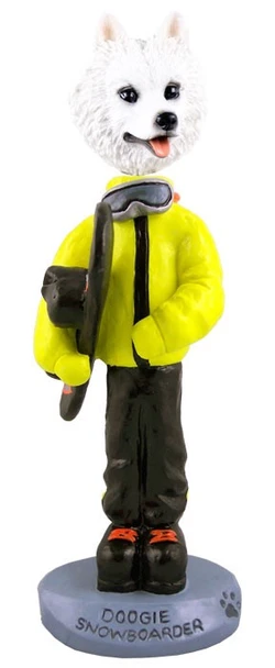 American Eskimo Snowboarder Doogie Collectible Dog Figurine