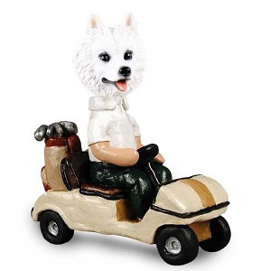 American Eskimo Golf Cart Doogie Collectible Dog Figurine