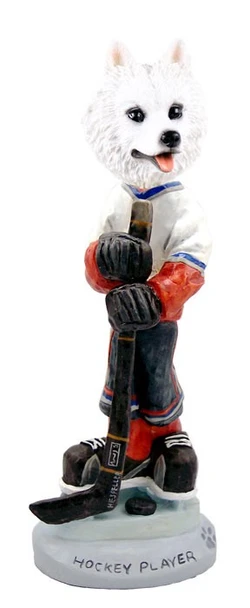 American Eskimo Hockey Player Doogie Collectible Dog Figurine