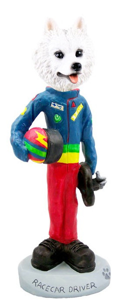 American Eskimo Racecar Driver Doogie Collectible Dog Figurine