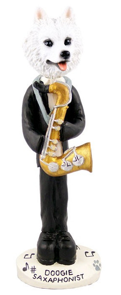 American Eskimo Saxophonist Doogie Collectible Dog Figurine