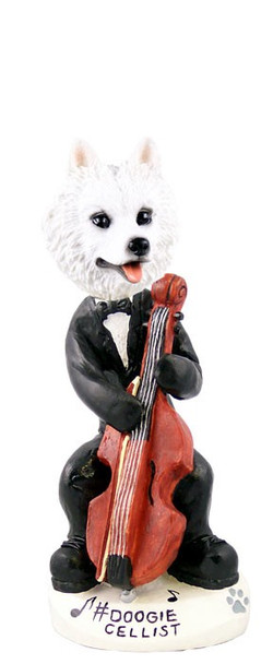 American Eskimo Cellist Doogie Collectible Dog Figurine