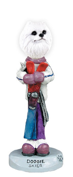 Miniature American Eskimo Skier Doogie Collectible Dog Figurine