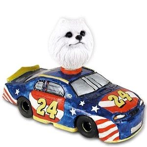 Miniature American Eskimo Race Car Doogie Collectible Dog Figurine