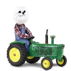 Miniature American Eskimo Tractor Doogie Collectible Dog Figurine