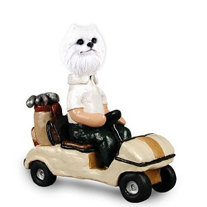 Miniature American Eskimo Golf Cart Doogie Collectible Dog Figurine