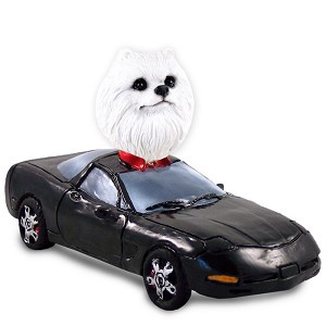 Miniature American Eskimo Sports Car Doogie Collectible Dog Figurine
