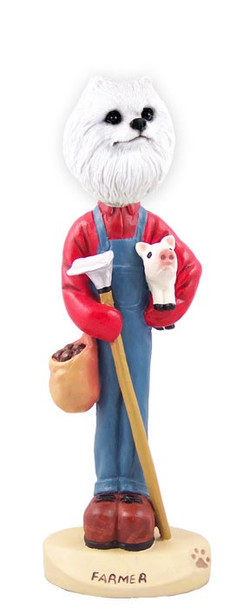 Miniature American Eskimo Farmer Doogie Collectible Dog Figurine