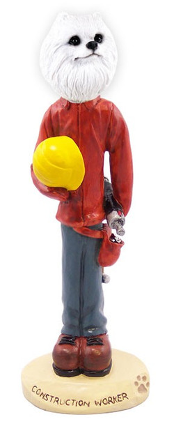 Miniature American Eskimo Construction Worker Doogie Collectible Dog Figurine
