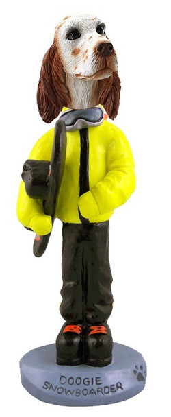 Orange Belton English Setter Snowboarder Doogie Collectible Dog Figurine