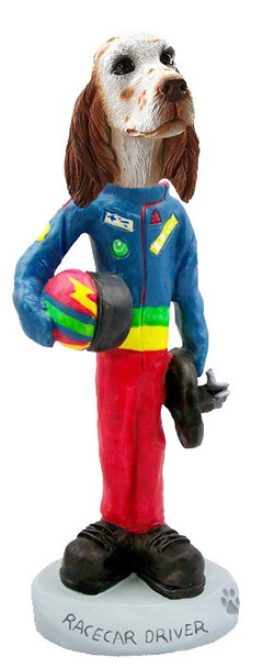 Orange Belton English Setter Racecar Driver Doogie Collectible Dog Figurine