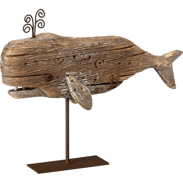 Medium Wooden Whale Tabletop Home Décor Figurine 8 Inch from Primitives by Kathy