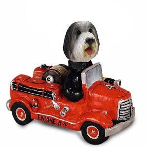Bearded Collie Fire Engine Doogie Collectible Dog Figurine