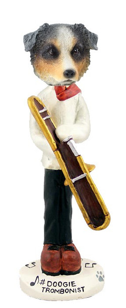 Blue Australian Shepherd Trombonist Doogie Collectible Dog Figurine