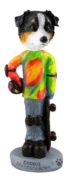 Tricolor Australian Shepherd Skateboarder Doogie Collectible Dog Figurine
