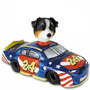 Tricolor Australian Shepherd Race Car Doogie Collectible Dog Figurine