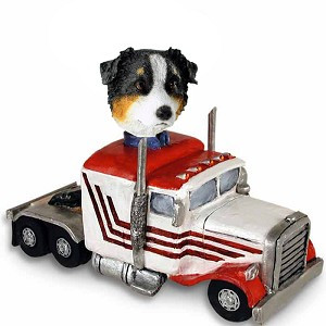 Tricolor Australian Shepherd Truck Tractor Doogie Collectible Dog Figurine