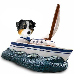 Tricolor Australian Shepherd Sailboat Doogie Collectible Dog Figurine