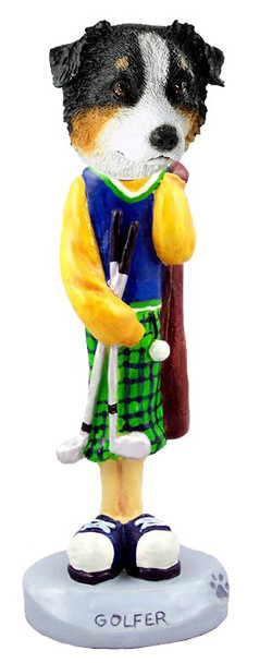 Tricolor Australian Shepherd Golf Doogie Collectible Dog Figurine