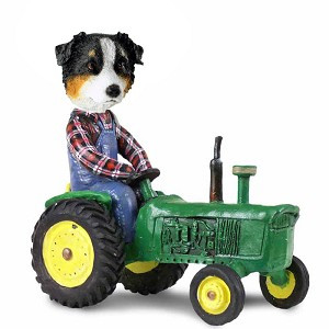 Tricolor Australian Shepherd Tractor Doogie Collectible Dog Figurine