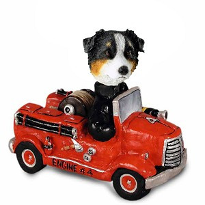 Tricolor Australian Shepherd Fire Engine Doogie Collectible Dog Figurine