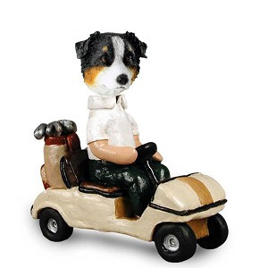 Tricolor Australian Shepherd Golf Cart Doogie Collectible Dog Figurine
