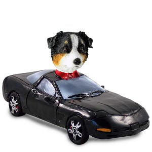 Tricolor Australian Shepherd Sports Car Doogie Collectible Dog Figurine
