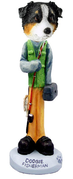 Tricolor Australian Shepherd Fisherman Doogie Collectible Dog Figurine