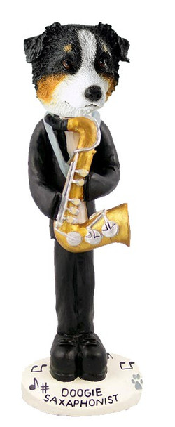 Tricolor Australian Shepherd Saxophonist Doogie Collectible Dog Figurine