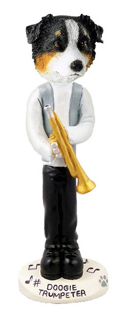 Tricolor Australian Shepherd Trumpeter Doogie Collectible Dog Figurine