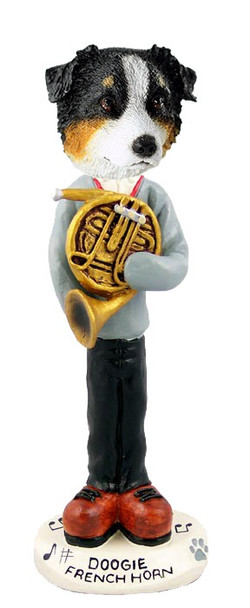 Tricolor Australian Shepherd French Horn Doogie Collectible Dog Figurine