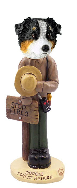 Tricolor Australian Shepherd Forest Ranger Doogie Collectible Dog Figurine