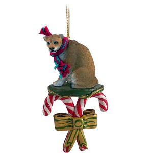 Cougar with Candy Canes Christmas Ornament – Hand-Painted Stone Resin
