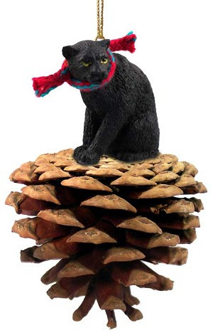 Panther on Pinecone Christmas Ornament – Hand-Painted Stone Resin