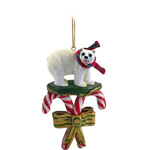 Polar Bear with Candy Canes Christmas Ornament – Hand-Painted Stone Resin