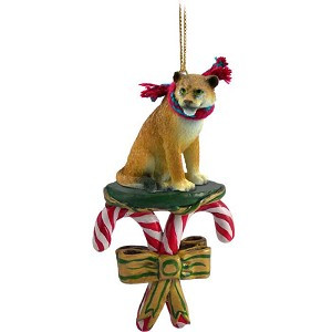 Lioness with Candy Canes Christmas Ornament – Hand-Painted Stone Resin