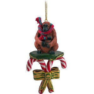 Candy Cane Orangutan with Candy Canes Christmas Ornament – Hand-Painted Stone Resin