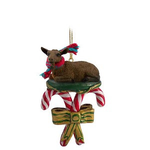Brown Goat with Candy Canes Christmas Ornament – Hand-Painted Stone Resin