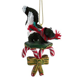 Skunk with Candy Canes Christmas Ornament – Hand-Painted Stone Resin