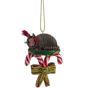 Armadillo with Candy Canes Christmas Ornament – Hand-Painted Stone Resin